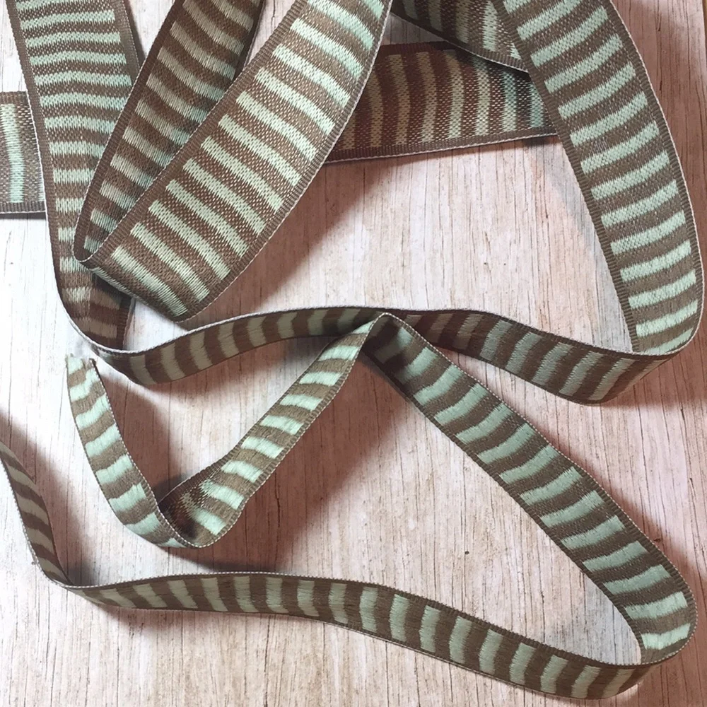 Green Brown Stripe Ribbon 2yards